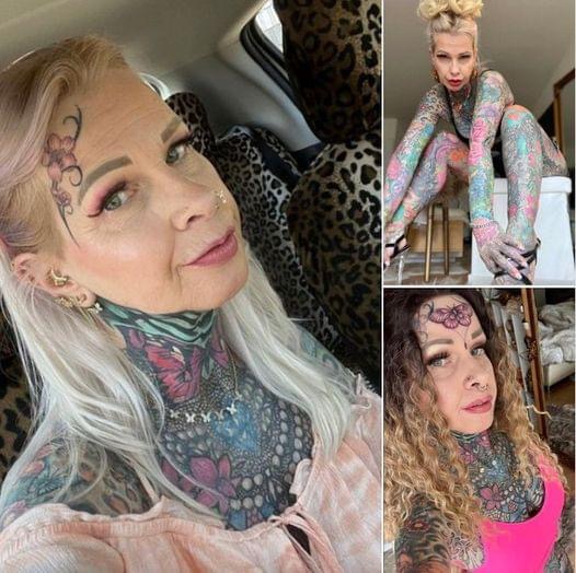 Grandmother with entire body covered in tattoos reveals what she looked like decade ago