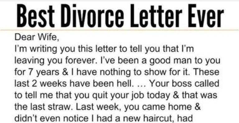 He demands a divorce in letter to wife – instantly regrets every word when he sees her brilliant reply