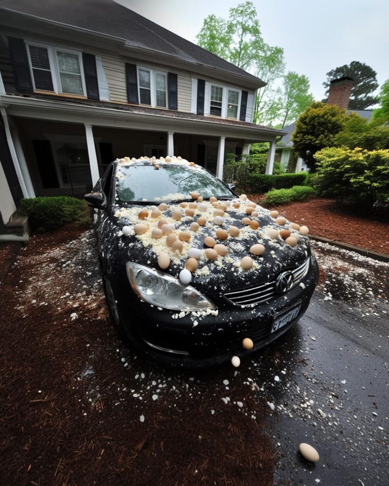 MY NEIGHBOR THREW EGGS AT MY CAR BECAUSE IT “BLOCKED THE VIEW” OF HIS HALLOWEEN DECORATIONS. So, last Halloween, I walked outside to find my car covered in eggs. I thought it was a prank at first, but then I noticed the egg splatters reached my neighbor Brad’s sidewalk. Suspicious, I confronted him. His response? “Your car’s blocking the view of my Halloween decorations.” I was stunned. “You egged my car because it was parked in front of your house? You didn’t ask me to move it—you just ruined it?” Brad shrugged like it was no big deal. “How can people appreciate my display if they can’t see it from the road? You park there every day. It’s ruining the vibe.” My blood was boiling. “Brad, I’m a single mom with newborn twins. I park close because I have to carry babies, a stroller, and bags multiple times a day.” Without a care, he replied, “Not my problem. Find another spot.” I didn’t bother arguing. I stayed calm and pretended to understand so that he didn’t suspect my upcoming Halloween party revenge. 